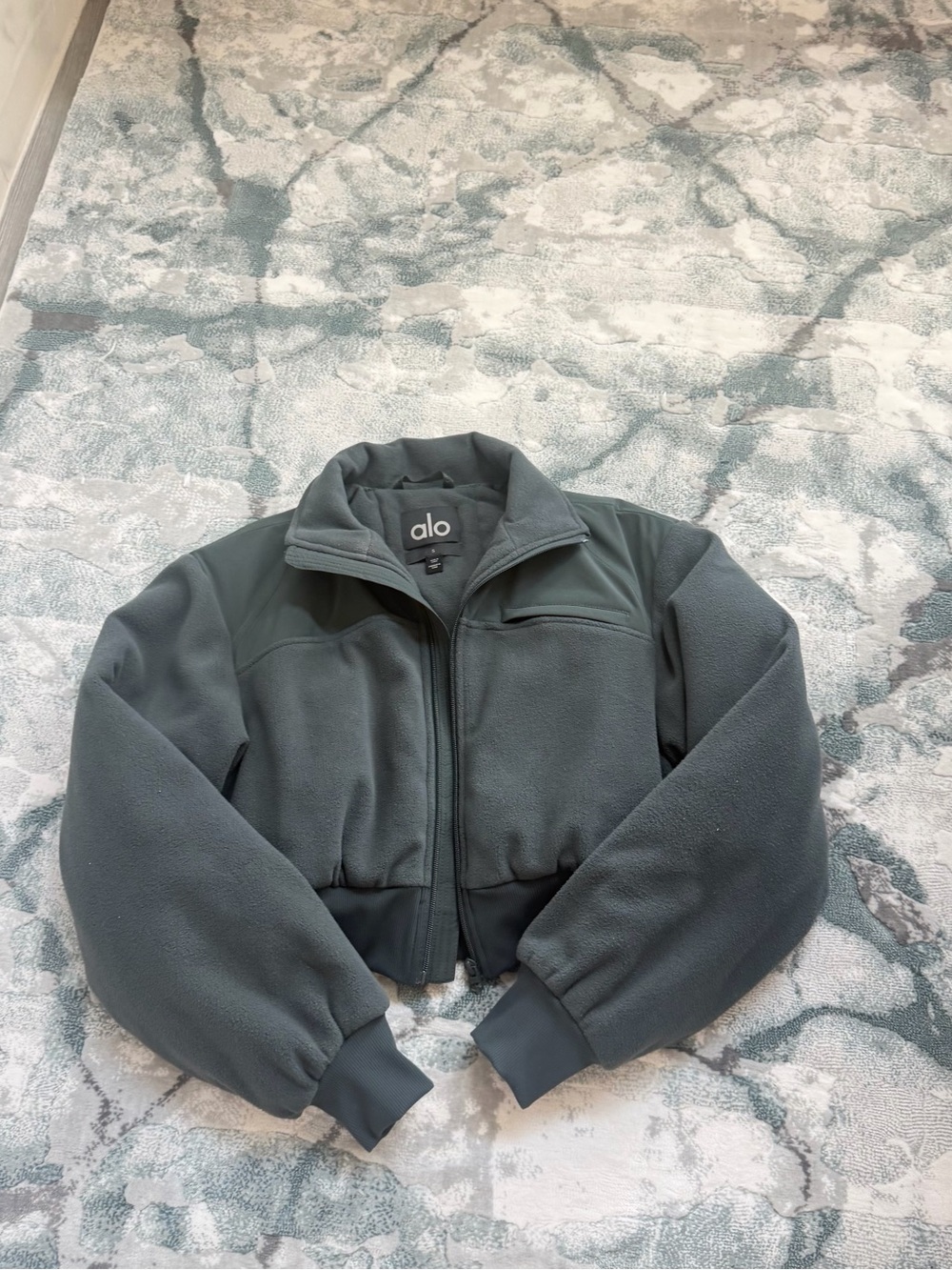 ALO Yoga Women's Dark Green Cropped Bomber Jacket